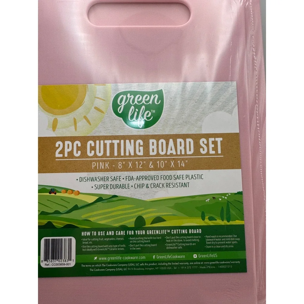 GreenLife 2pc Cutting Board Set Pink 8x12 and 10x14 Dishwasher Safe CC003859-001